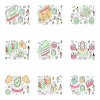 Set of Big Data Isometric Illustrations vector