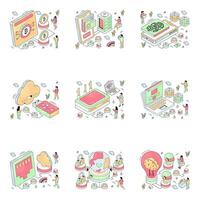 Set of Networking and Technology Isometric Illustrations vector