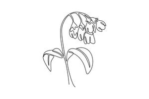 Single one line drawing beauty fresh symphytum for garden logo icon. Decorative comfrey flower concept for floral invitation card frame. Modern continuous line draw design graphic illustration vector