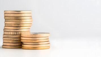 Stacked euro coins on a reflective surface with a soft gradient background, modern style photo