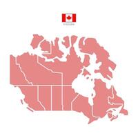 Red map of canada divided into states and territories. White flat design isolated on a white background. Highly detailed illustration vector