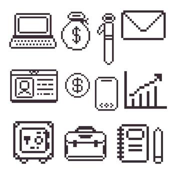 pixel art collection objects vector