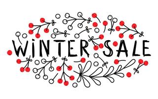 Winter sale with colorful berries and decorative lettering in a festive design vector