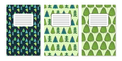 Colorful notebooks featuring festive tree patterns perfect for creative note-taking vector