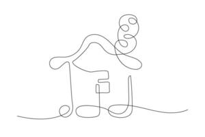 Creative line art of a house with a whimsical smoke cloud in minimalistic style vector