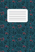 Floral notebook cover design featuring intricate plant patterns vector