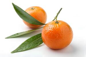 Fresh tangerines with leaves on white background. Clipping path photo