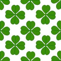 Vibrant green clover leaves seamless pattern with overlapping clovers and natural textures on white backdrop vector