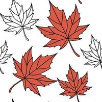 Vibrant autumn maple leaves seamless tile pattern with rich red and orange hues on white background vector
