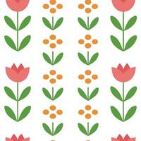 Vibrant garden flowers seamless tile pattern featuring a mix of roses tulips and daisies on a clean white background perfect for cheerful interiors Set 2 vector