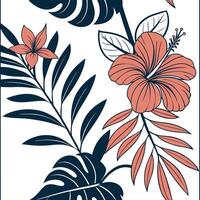 Tropical seamless tile pattern featuring vibrant flowers and lush leaves with high contrast colors suitable for beach themed spaces Set 2 vector