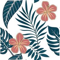 Tropical seamless tile pattern featuring vibrant flowers and lush leaves with high contrast colors suitable for beach themed spaces Set 5 vector