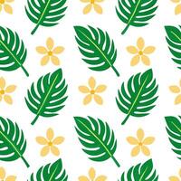Tropical seamless tile pattern featuring vibrant flowers and lush leaves with high contrast colors suitable for beach themed spaces vector