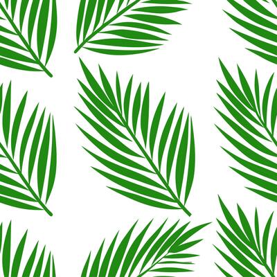 Tropical palm leaf seamless tile pattern with lush green palms and vibrant accents on a white background ideal for sunny lounges Set 2
