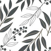 Shabby Chic eucalyptus seamless tile pattern with distressed eucalyptus and soft grey accents on white background ideal for charming spaces vector
