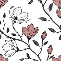 Shabby Chic magnolia seamless tile pattern with distressed magnolias and soft pastel accents on white background ideal for charming spaces Set 5 vector