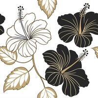 Shabby Chic hibiscus seamless tile pattern with distressed hibiscus and soft grey accents on white background ideal for charming spaces Set 2 vector