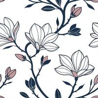 Shabby Chic magnolia seamless tile pattern with distressed magnolias and soft pastel accents on white background ideal for charming spaces Set 2 vector