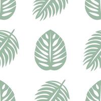 Scandinavian tropical leaves seamless tile pattern with soft green palette and simple monstera and palm leaf illustrations for minimalist homes vector