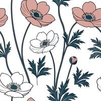 Rustic Anemone seamless pattern with earthy tones and natural textures on white background Set 2 vector