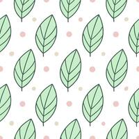 Whimsical sage leaves seamless pattern with playful elements and soft colors on white vector