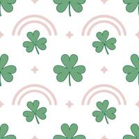 Whimsical clover seamless pattern with playful elements and soft colors on white vector