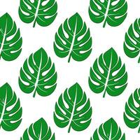 Tropical leaf repeat seamless tile pattern with vibrant green leaves on a white background suitable for beach themed spaces vector