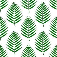 Tropical fern seamless tile pattern with vibrant green ferns and tropical leaves on a white background ideal for sunny kitchens vector