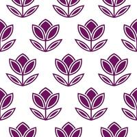 Traditional tulip seamless tile pattern with ornate tulips and deep purple accents on white background ideal for elegant dining rooms vector