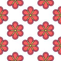 Retro pop art geranium seamless pattern with bold outlines and vibrant colors on white vector