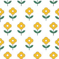 Retro pop art buttercup seamless pattern with bold outlines and vibrant colors on white vector