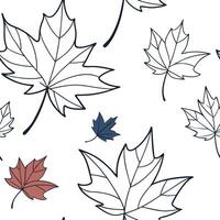 Retro pop art maple leaves seamless pattern with bold outlines and vibrant colors on white vector