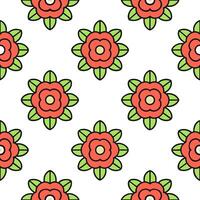 Retro pop art peony seamless pattern with bold outlines and vibrant colors on white vector