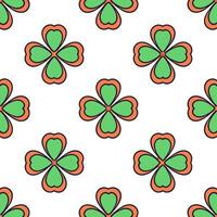 Retro pop art clover seamless pattern with bold outlines and vibrant colors on white vector