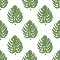 Organic tropical leaves seamless tile pattern with freeform monstera and palm shapes and natural green hues for natural themed spaces vector