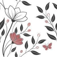 Monochrome floral seamless tile pattern with black and white botanical elements for timeless and versatile design Set 2 vector
