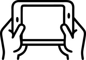 Plain beige background with a pair of elderly hands holding a digital tablet Set 2 vector