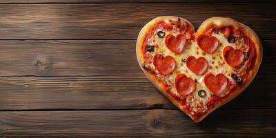Heart shaped pizza with pepperoni slices photo