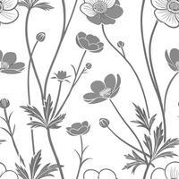 Ethereal silver buttercup seamless pattern with metallic shimmer on white background vector