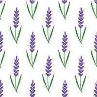 Elegant lavender seamless tile pattern with delicate blooms and green stems on white background ideal for luxurious bathrooms vector
