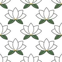 Elegant magnolia seamless tile pattern with large white blooms and subtle green leaves on white background ideal for luxurious bathrooms vector