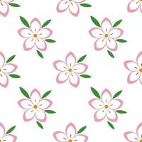 Elegant cherry blossom seamless tile pattern with soft pink petals and green branches on white background ideal for luxurious bathrooms vector