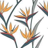 Ethereal silver Bird of Paradise seamless pattern with metallic shimmer on white background vector