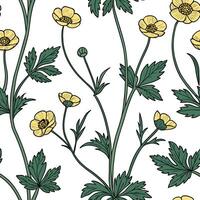 Delicate silver buttercup seamless pattern with subtle shimmer on white background vector