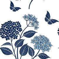 Coastal hydrangea seamless tile pattern with airy hydrangeas and light blue accents on white background ideal for beach inspired rooms vector