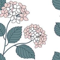Botanical garden hydrangea seamless tile pattern with various hydrangea species in natural blues on white background perfect for serene spaces vector