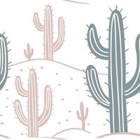 Botanical garden cactus seamless tile pattern with various cactus species in natural greens on white background perfect for serene spaces vector