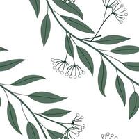Bohemian eucalyptus seamless tile pattern with vibrant green stems and intricate leaf details on white background ideal for eclectic spaces vector