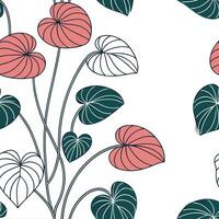 Abstract geometric Pilea seamless pattern with vibrant hues and dynamic layout on white vector