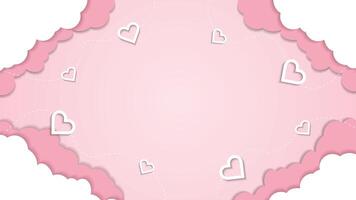 Romantic Pink Valentine Background with Hearts and Clouds in Paper Cut Design vector
